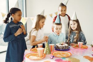 children s funny birthday party decorated room happy kids with cake ballons