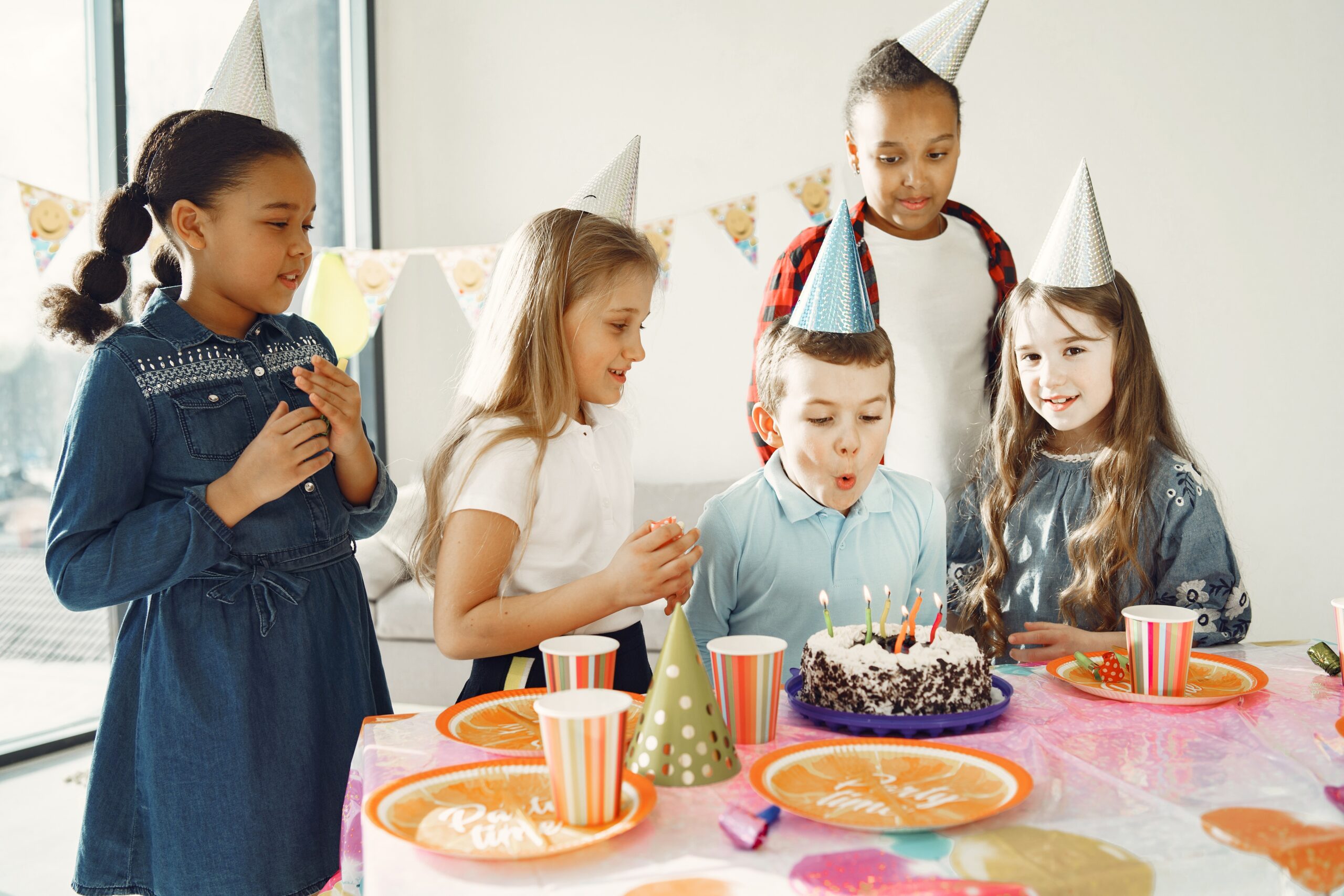 children s funny birthday party decorated room happy kids with cake ballons